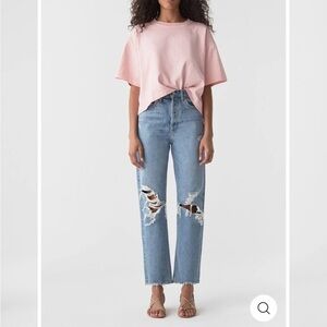 Agolde 90s Midrise Blue Destressed Jeans Cotton Size 26 Button fly